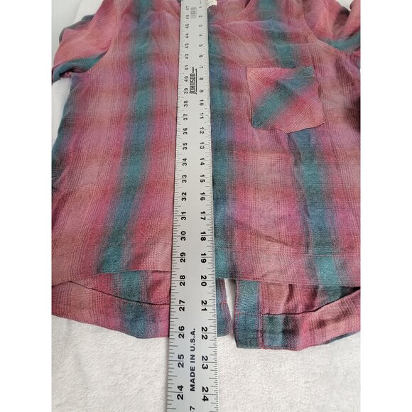 Cloth & Stone Womens Pink Teal Plaid Lace-Up Back Top Blouse Small Long Sleeve - Picture 9 of 9